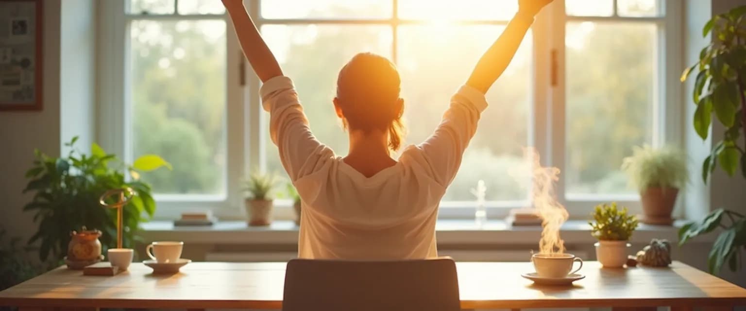 Professional practicing micro-breaks for improved workplace well-being at desk