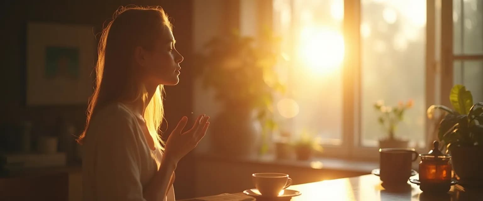 Person demonstrating that happiness is a state of mind through simple daily practices