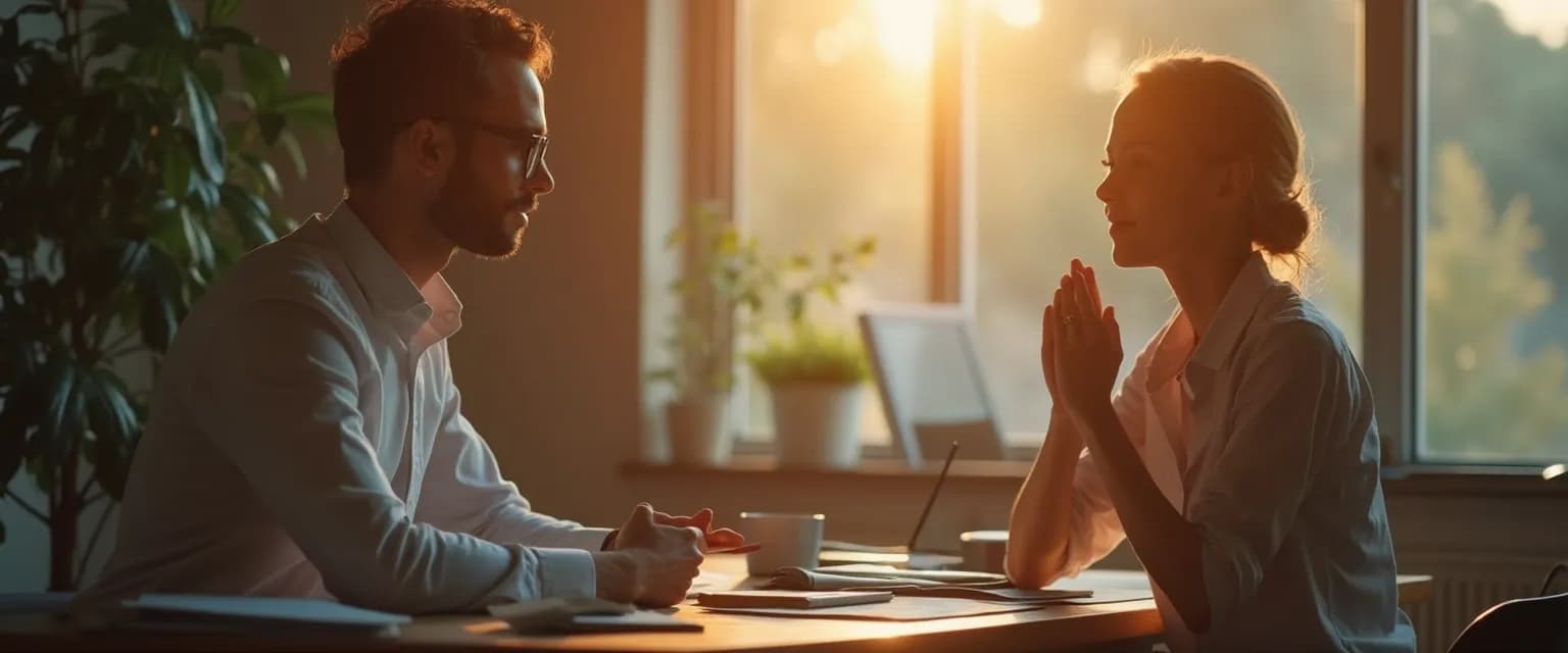 Professional team practicing self-awareness exercises during a collaborative meeting