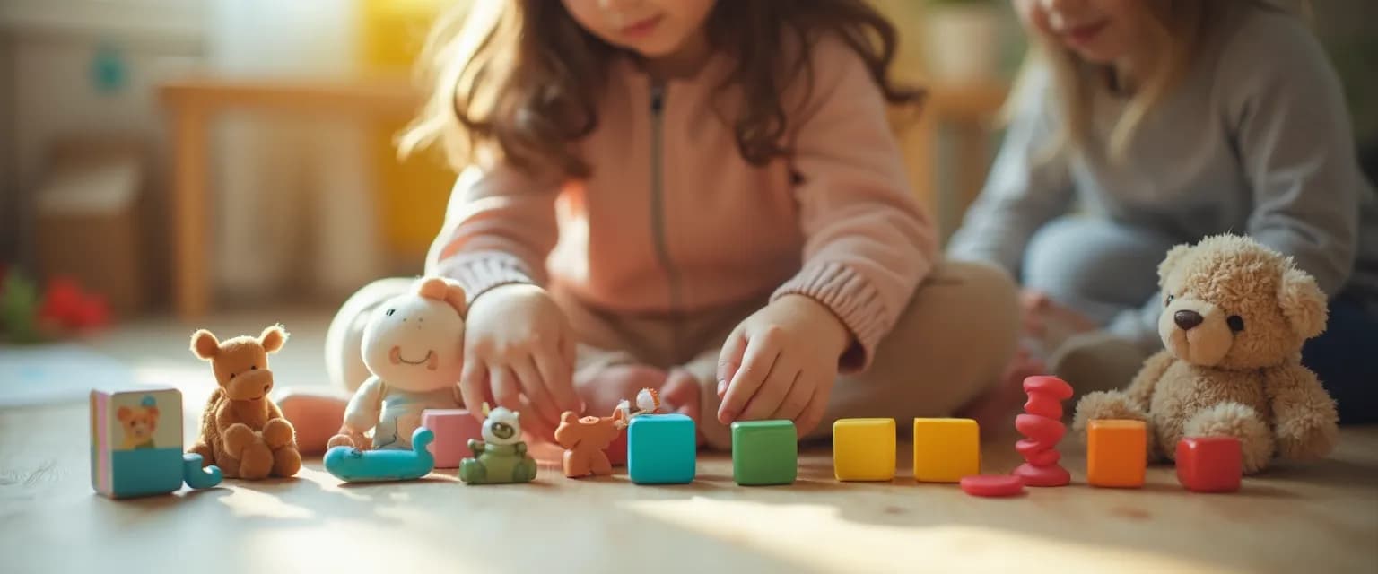 Child using toys as ways to deal with grief through therapeutic play