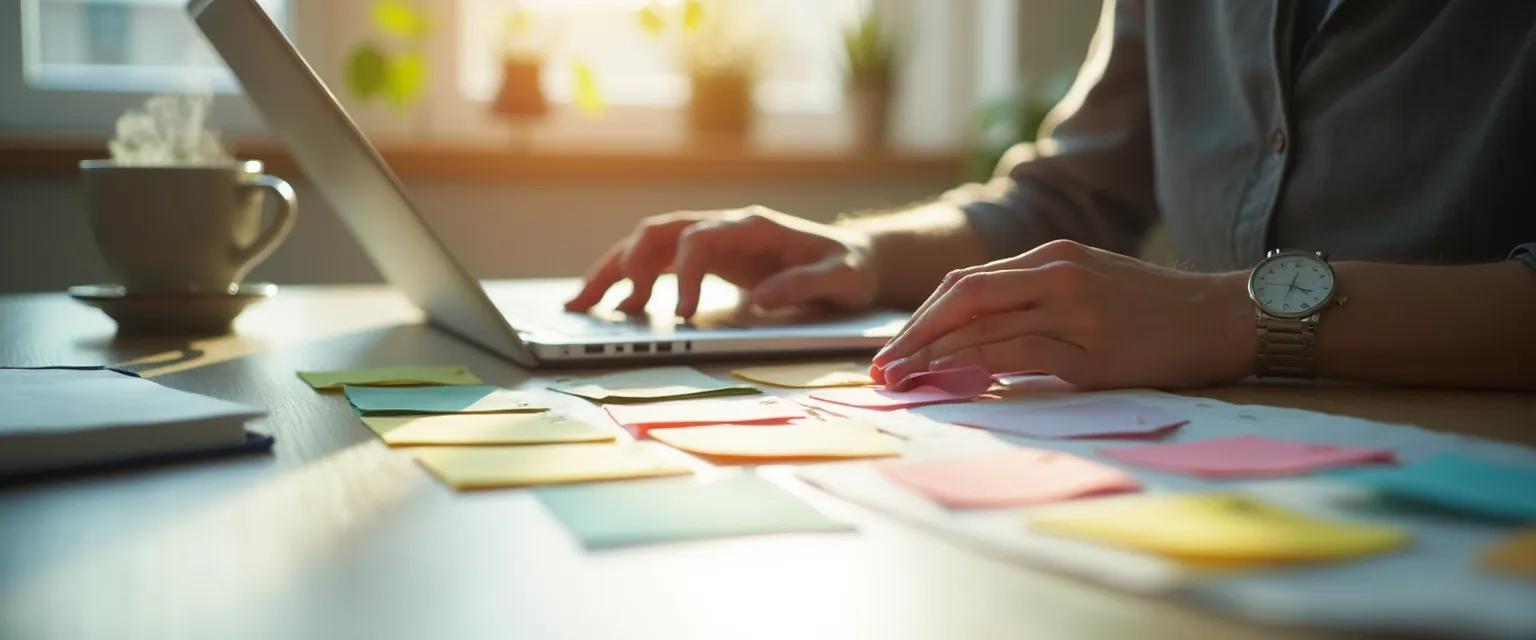 Professional using Institute for Creative Mindfulness techniques during workday