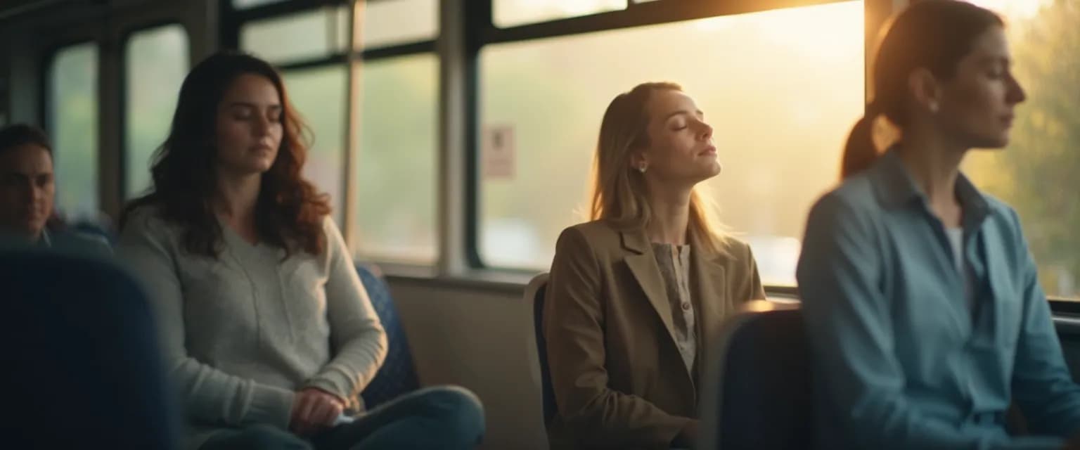 Person practicing 3 minute mindfulness during their daily commute