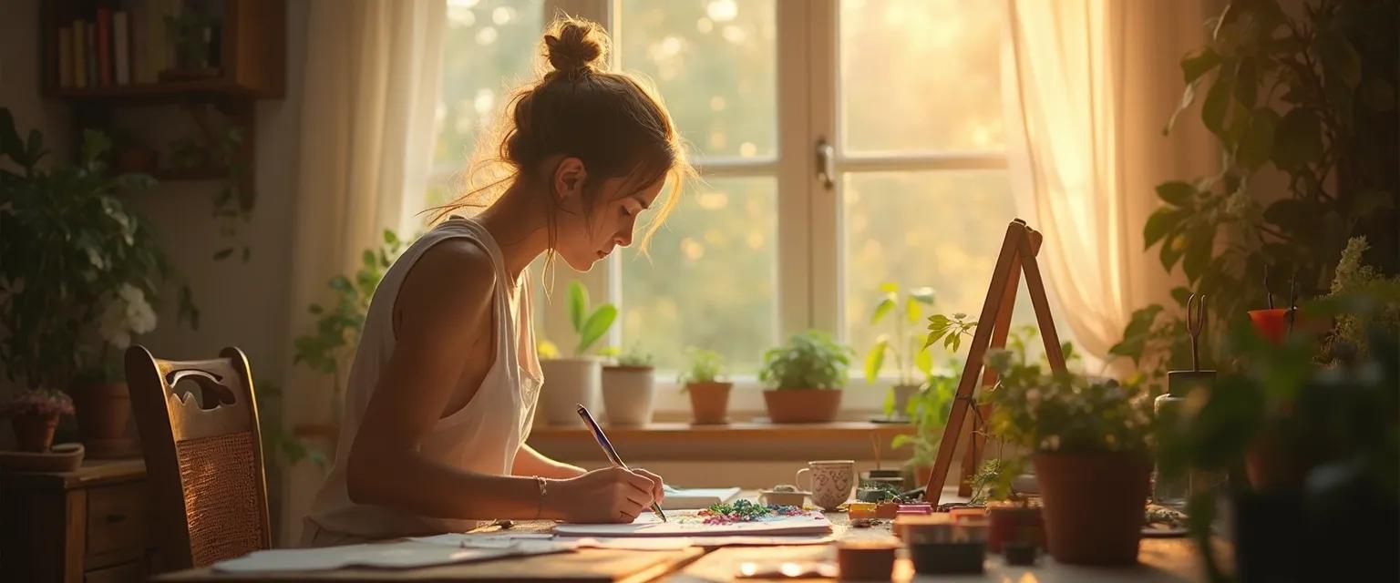 Person engaging in hobby activities while healing heartbreak after breakup
