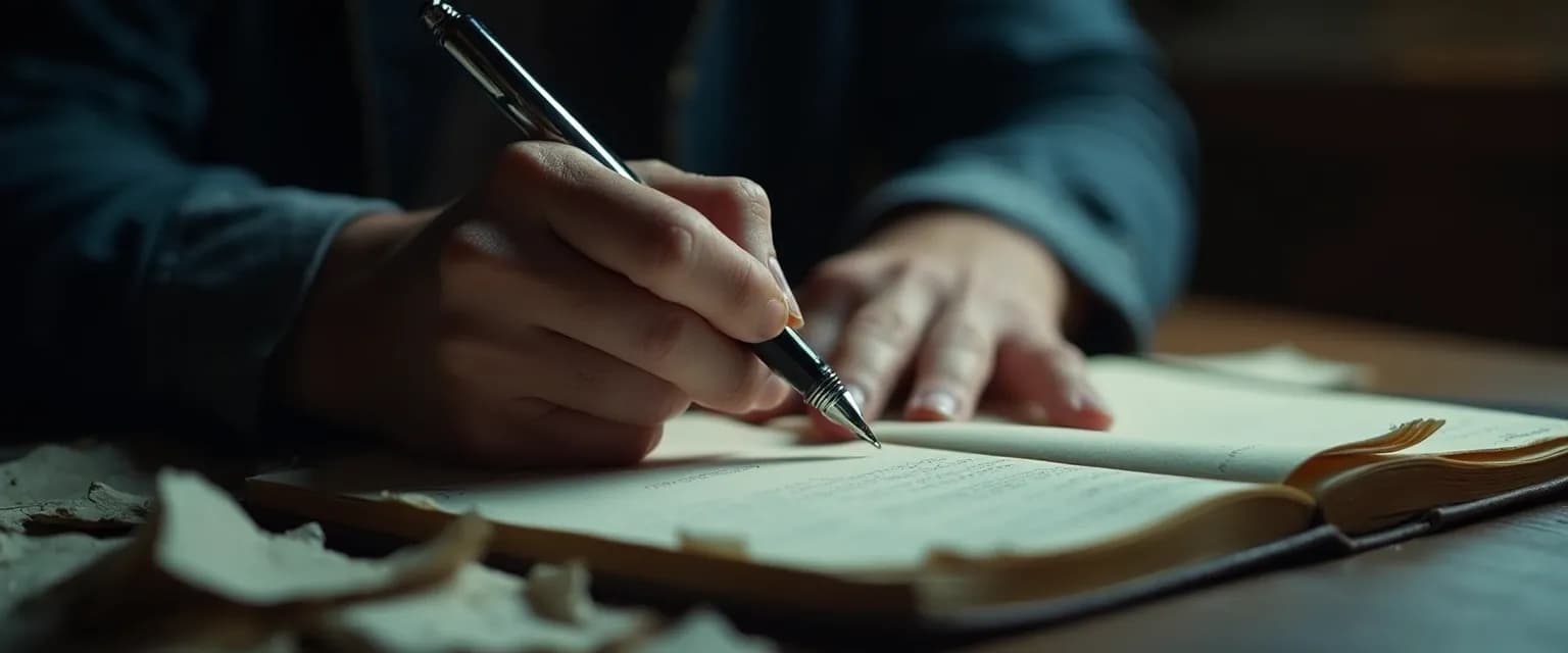 Person writing in journal using grief writing prompts to process anger