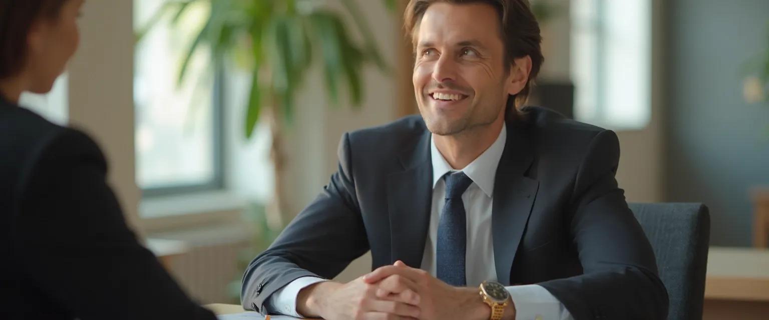 Professional demonstrating quiet confidence during career advancement interview