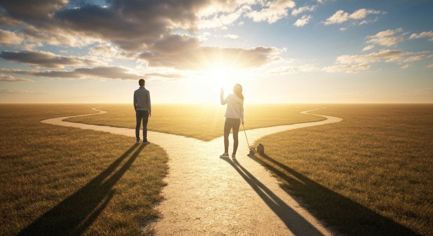 Person looking hopeful and confident about falling in love after heartbreak with emotional growth visualization