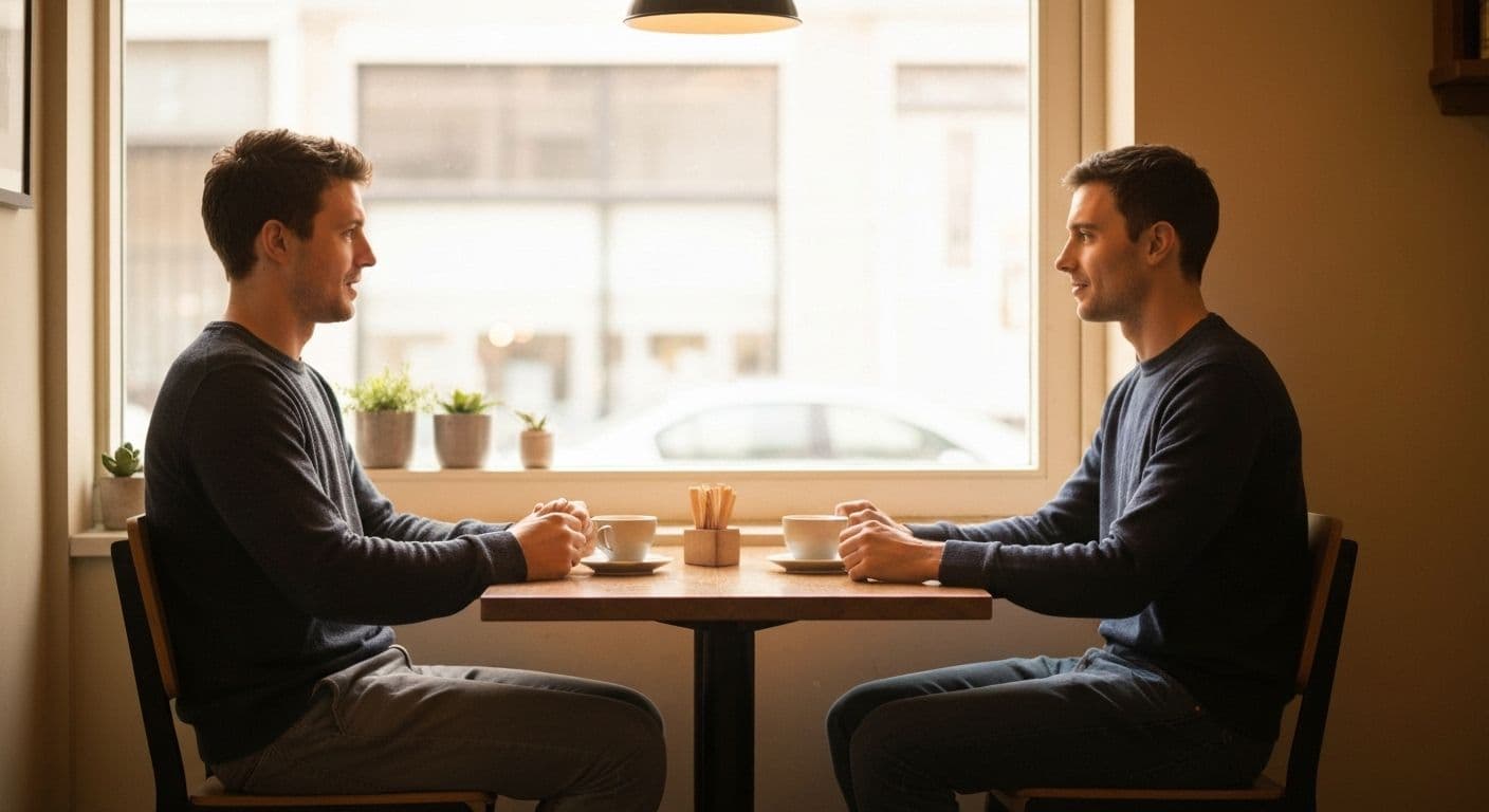 Person practicing mindful dating techniques while staying calm and present during a coffee date