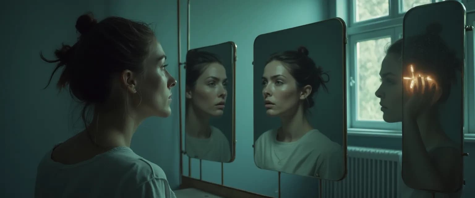 Person performing unconventional self-awareness self-assessment exercise for revealing blind spots