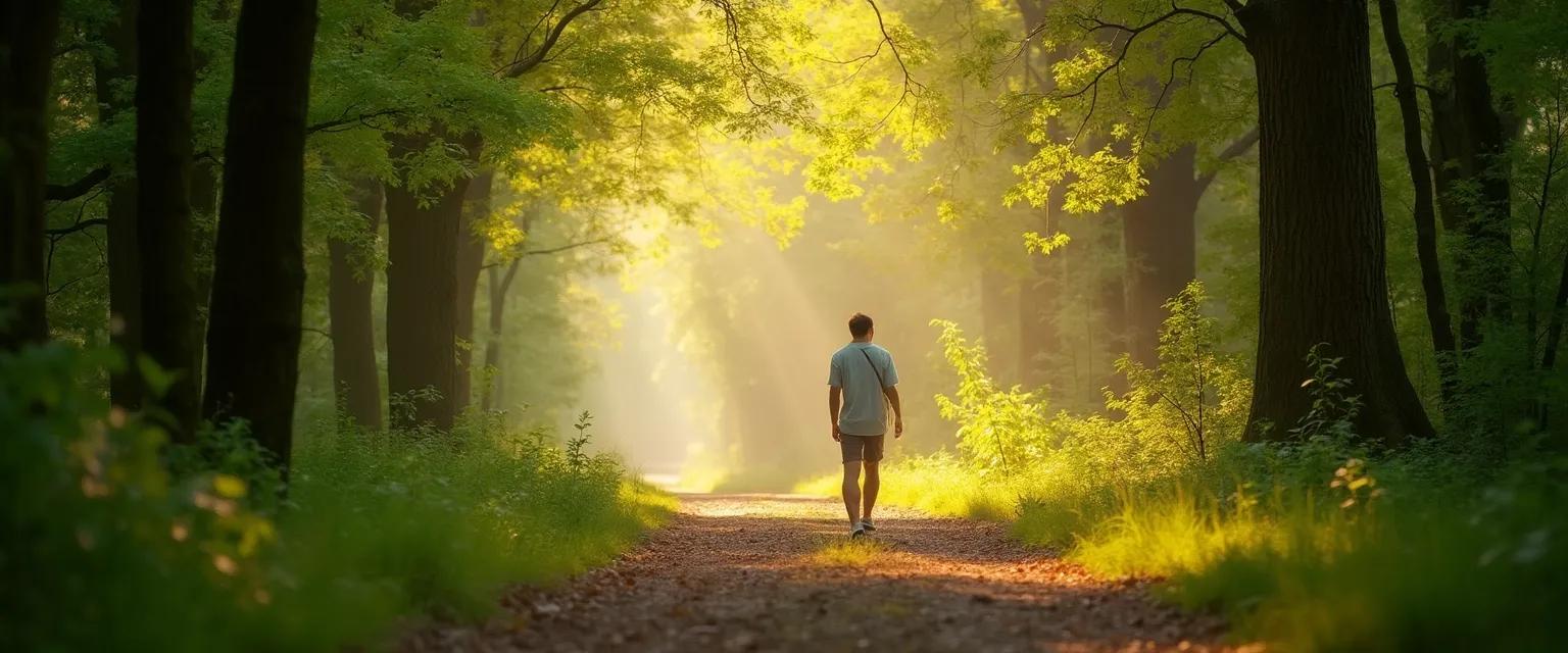 Person practicing the mindful way through depression with gentle walking meditation outdoors
