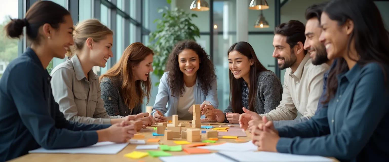 Team members engaging in emotional intelligence rituals during a collaborative meeting