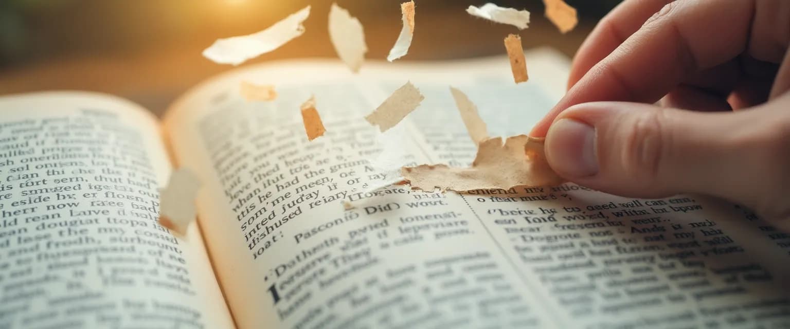 Person replacing negative heartbreak words with healing alternatives in self-talk