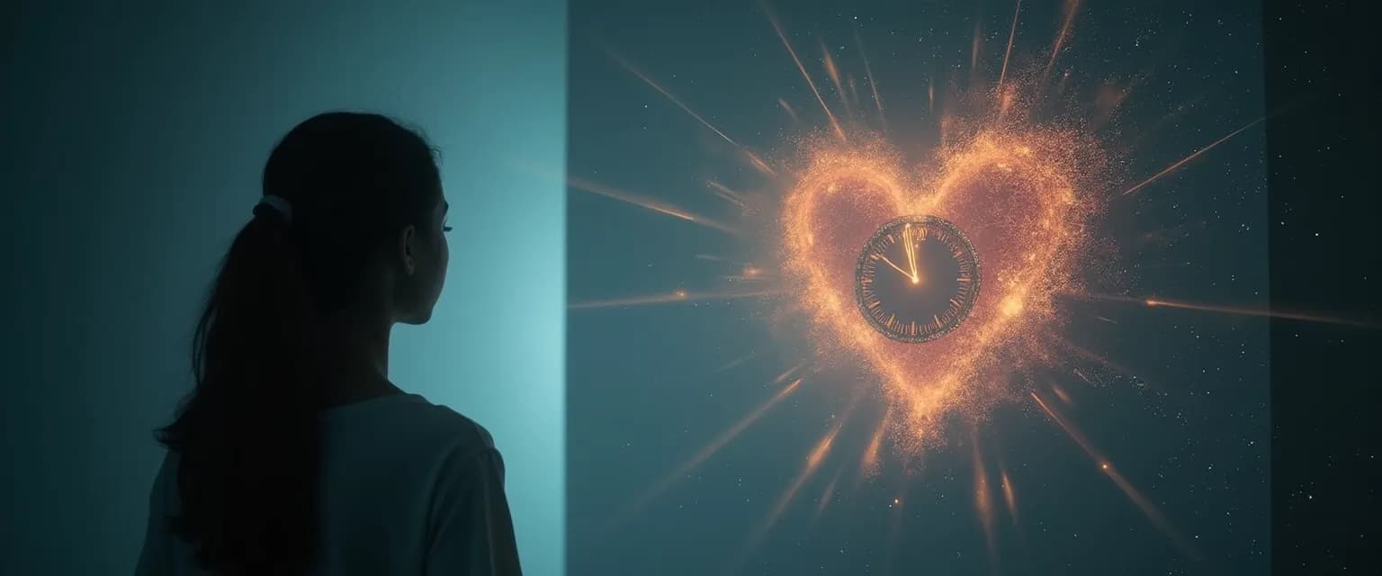 Digital clock showing 1:11 with person reflecting after a breakup, illustrating seeing 111 after a breakup