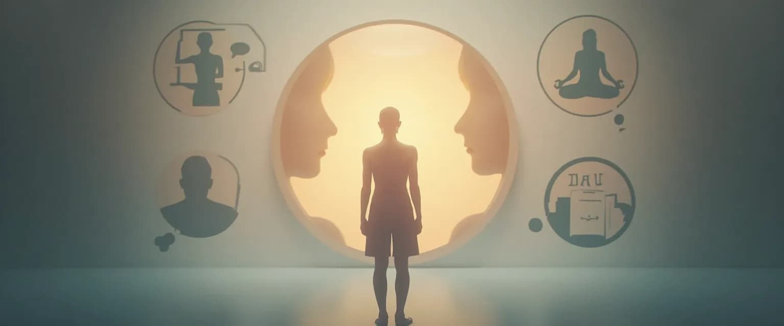 Person looking in mirror practicing self-awareness exercises when having no self-awareness