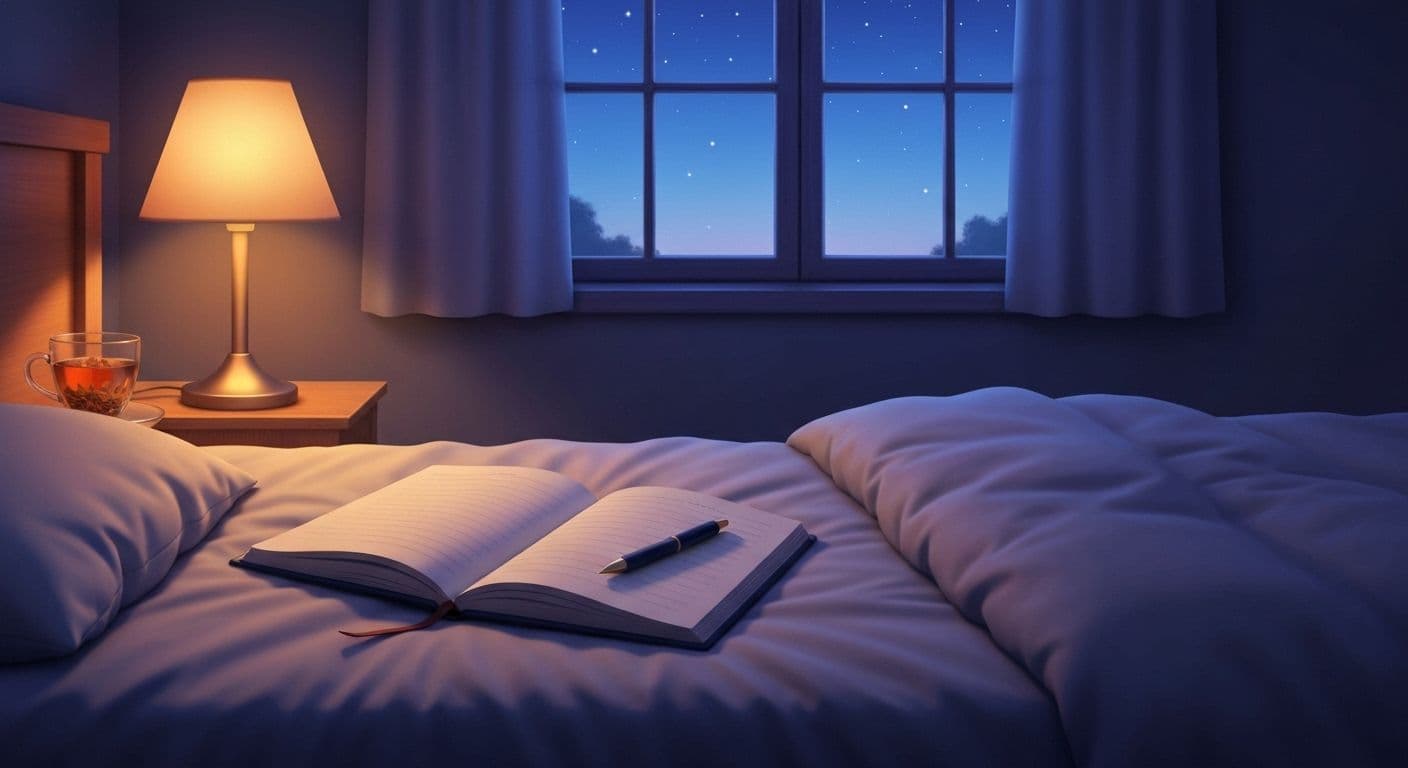 Peaceful bedroom setup showing practical ways to deal with grief at night with soft lighting and comfort items