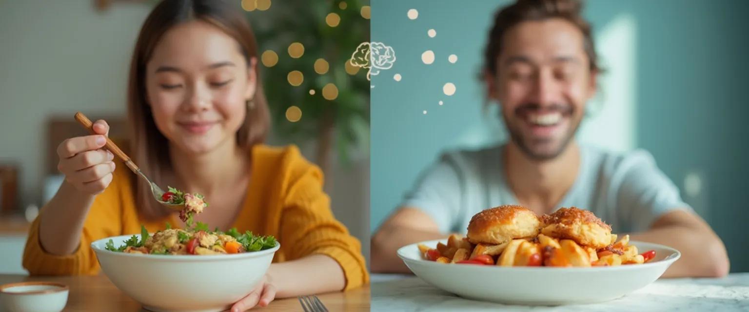 Woman practicing mindset health techniques while preparing a nutritious meal