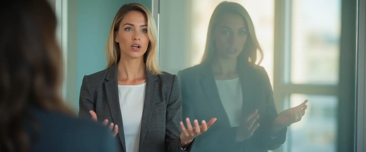 Person practicing communication and self awareness by aligning body language with spoken words