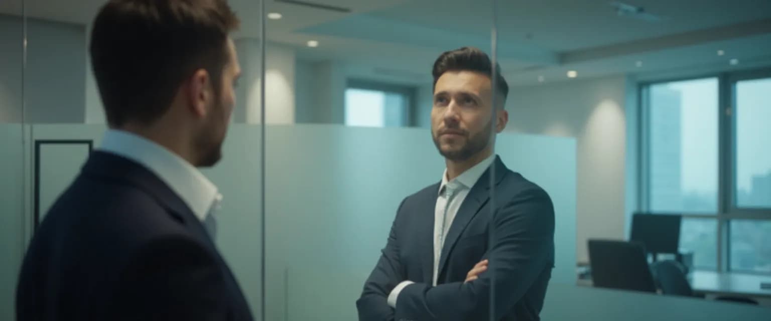 Professional leader demonstrating self-awareness during a team meeting