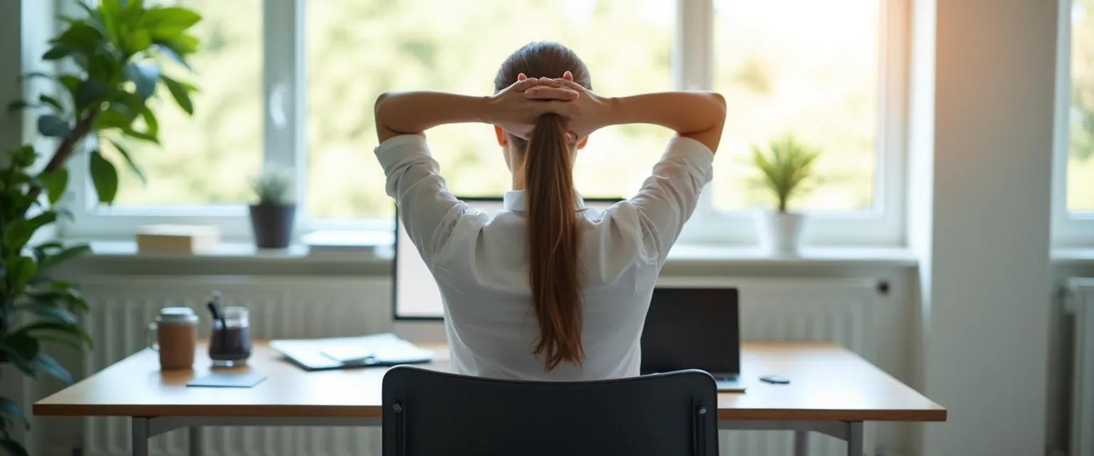 Professional demonstrating desk yoga postures for health and well being in the workplace
