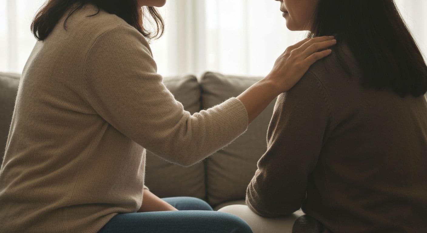 Person offering comfort and support showing what to say when someone lost someone