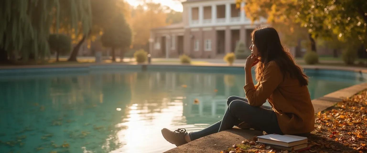 College student practicing self-awareness skills between classes