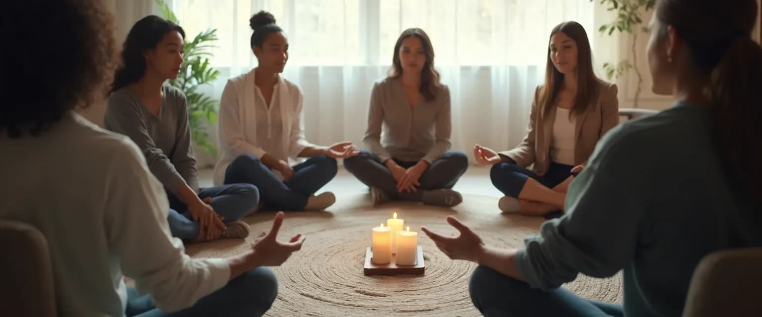 Team participating in grief meditations during a workplace healing circle