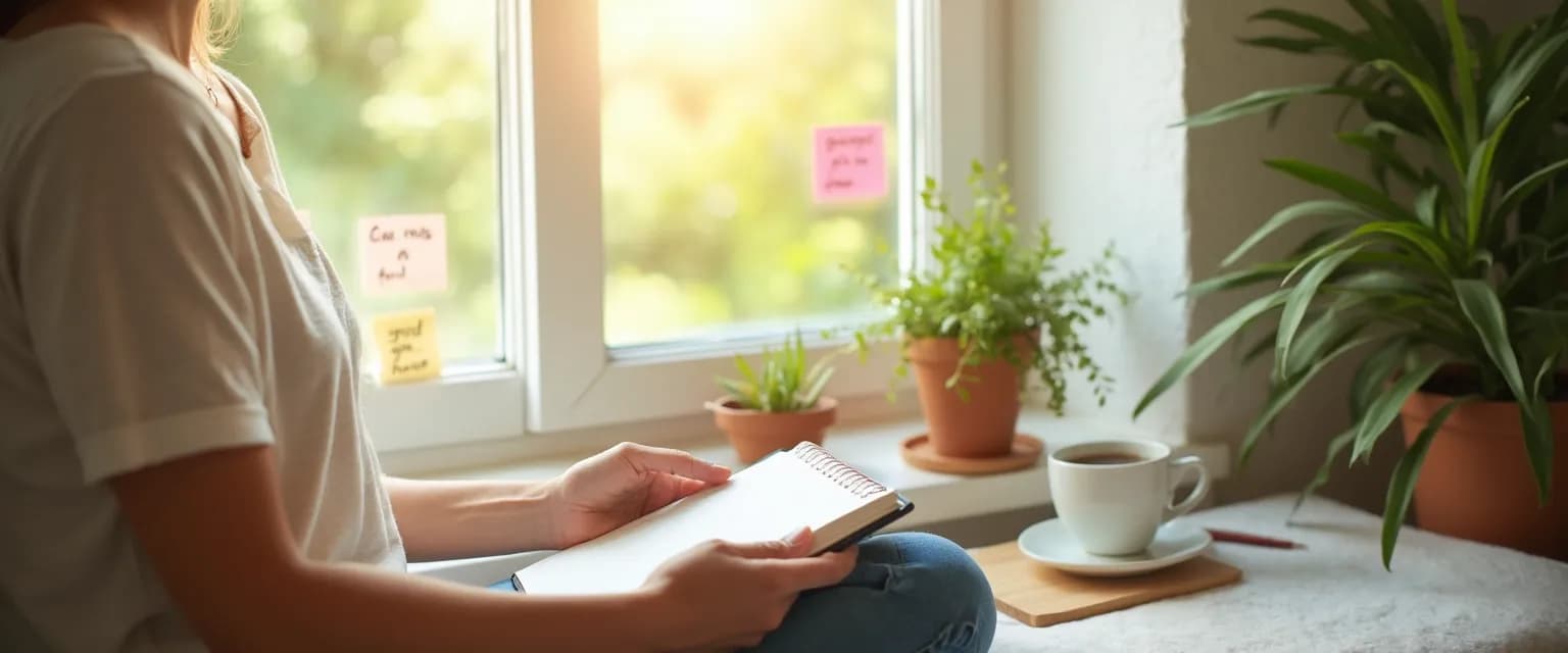 Person completing a daily exercise from the 15 days of self-awareness challenge