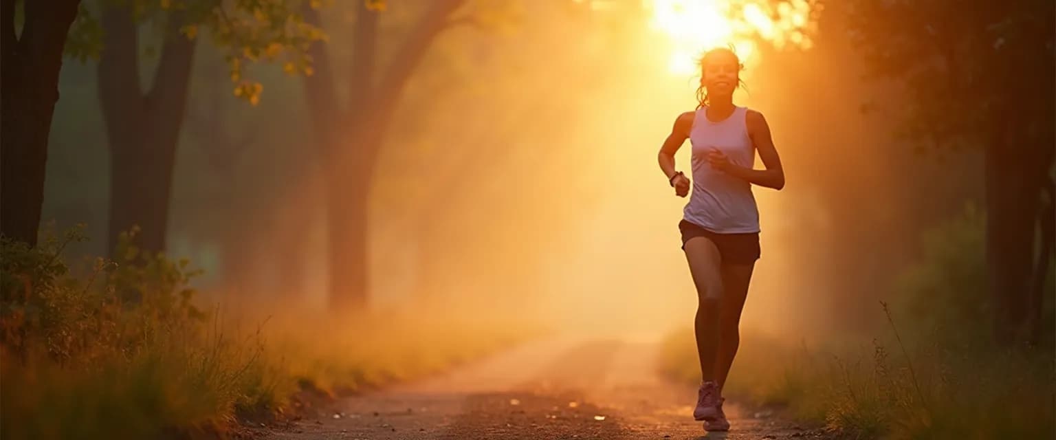 Runner practicing mindful running techniques on a peaceful trail