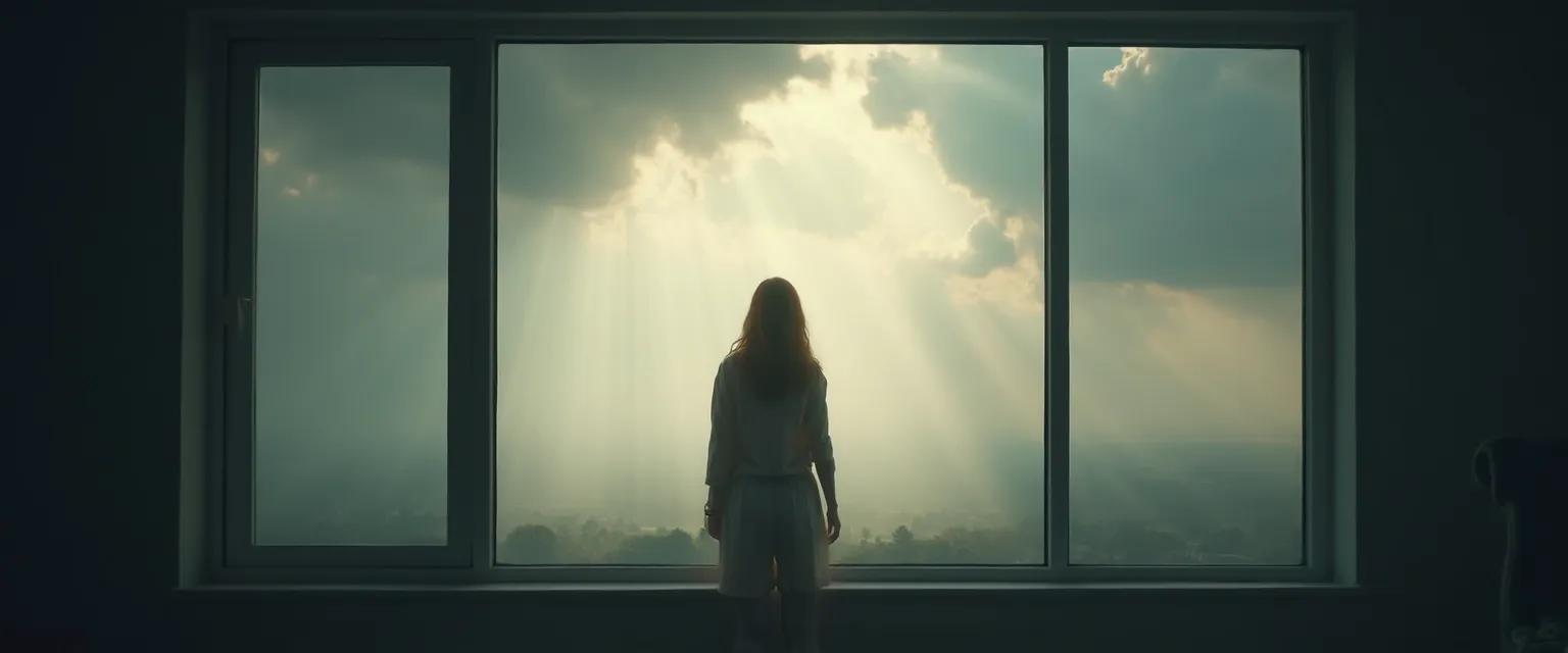 Woman experiencing physical symptoms of anticipatory grief while sitting near window