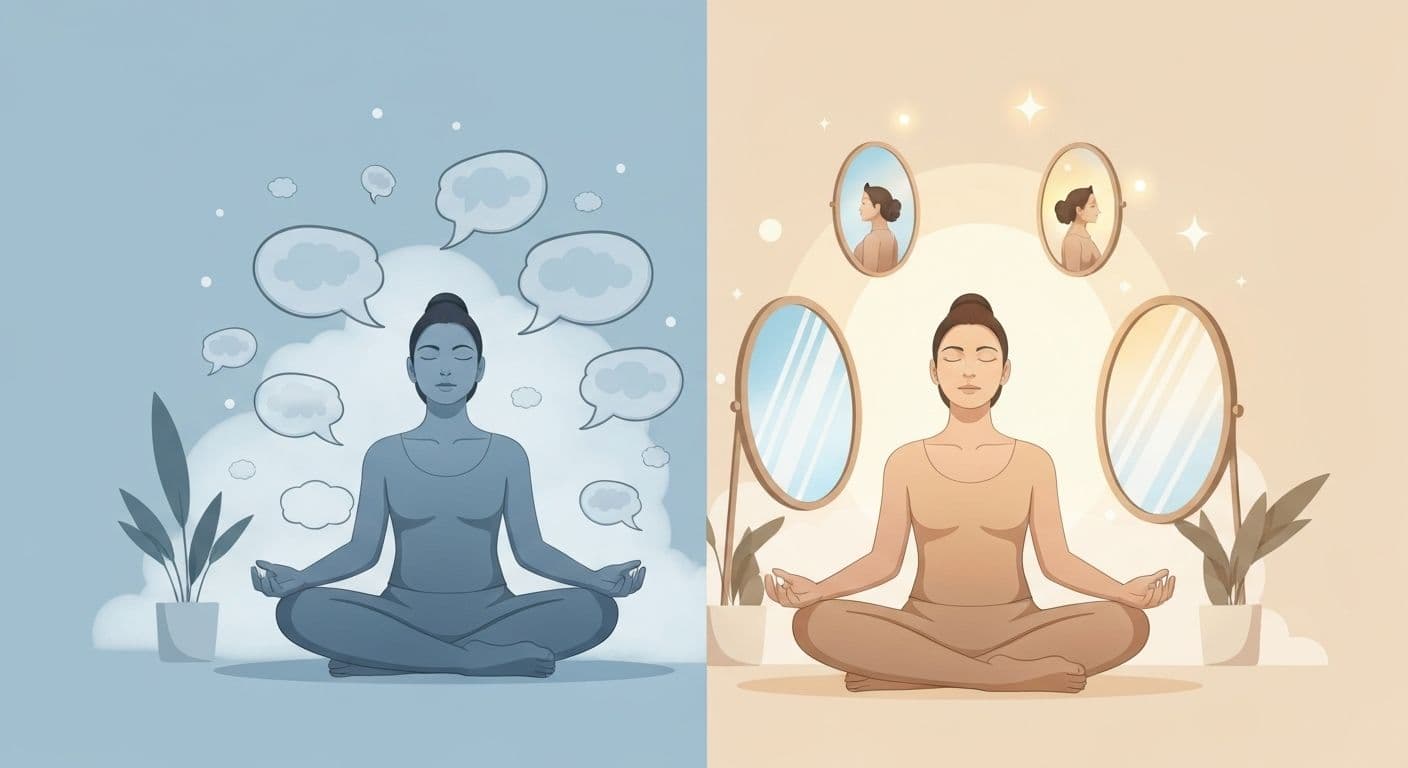 Person practicing self awareness and meditation with focused attention on emotional patterns
