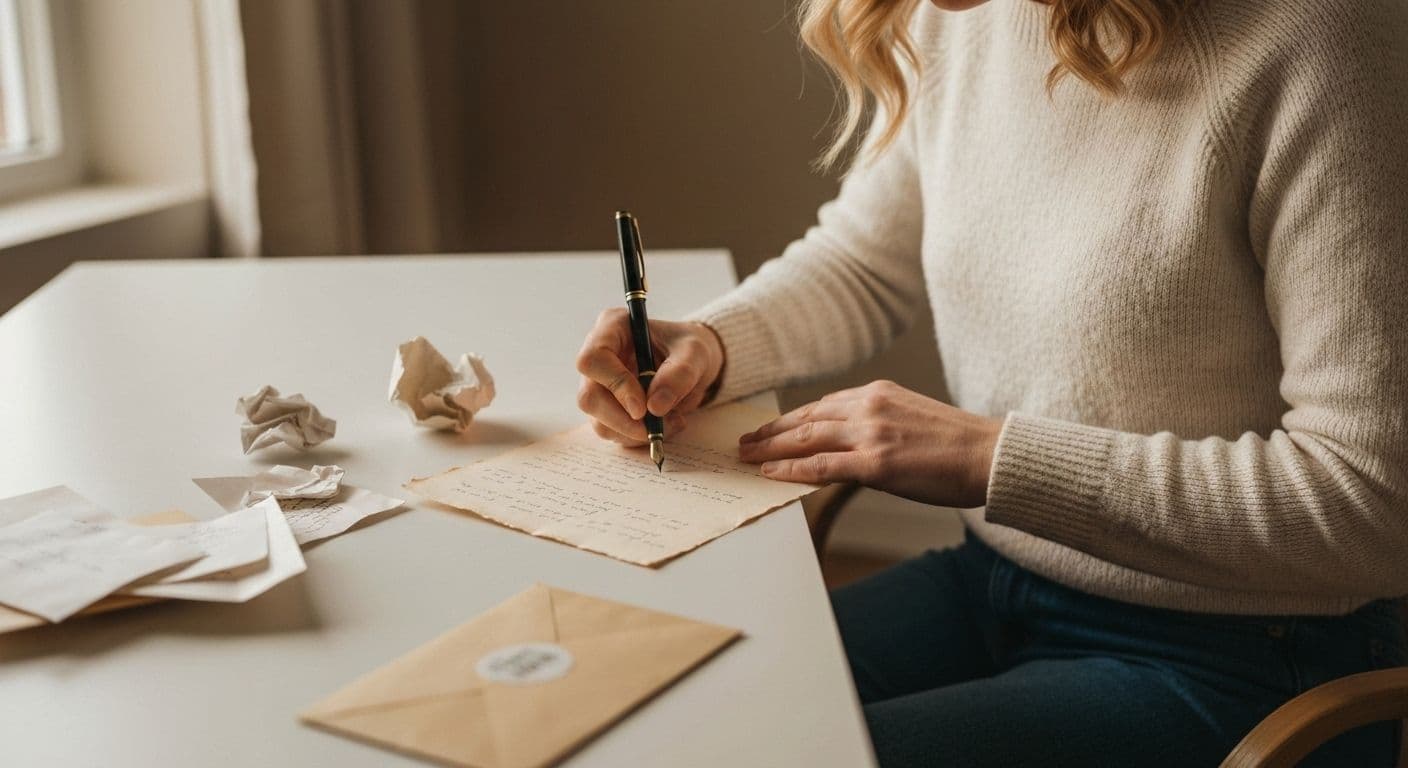 Person writing unsent letter for getting through heartbreak and emotional healing