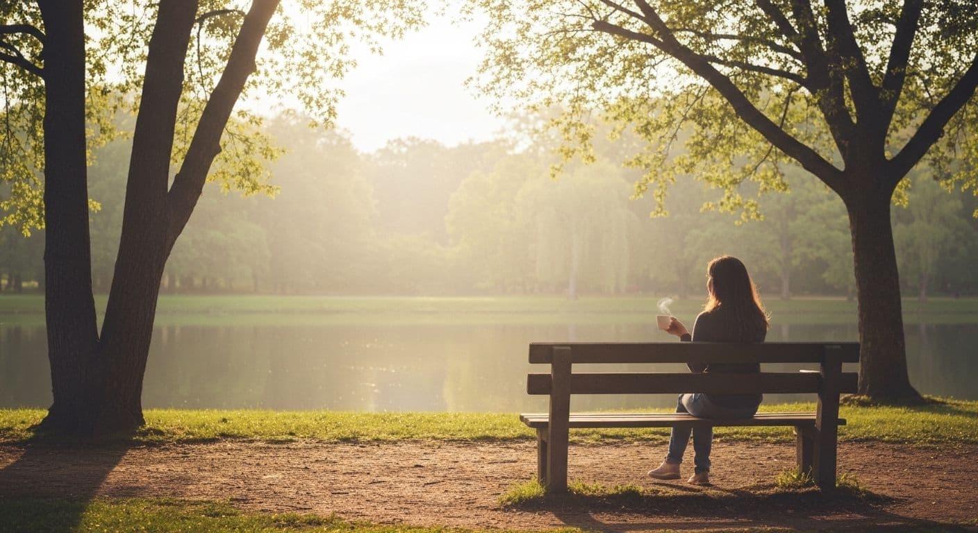 Person peacefully reflecting on their healing journey with breakup help and self-compassion