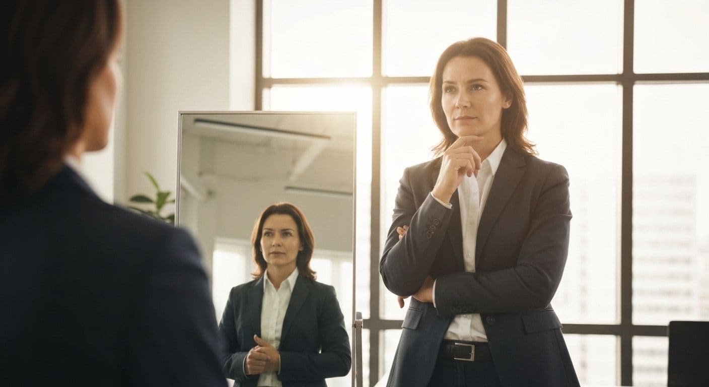 Professional leader demonstrating confidence and self awareness during team meeting