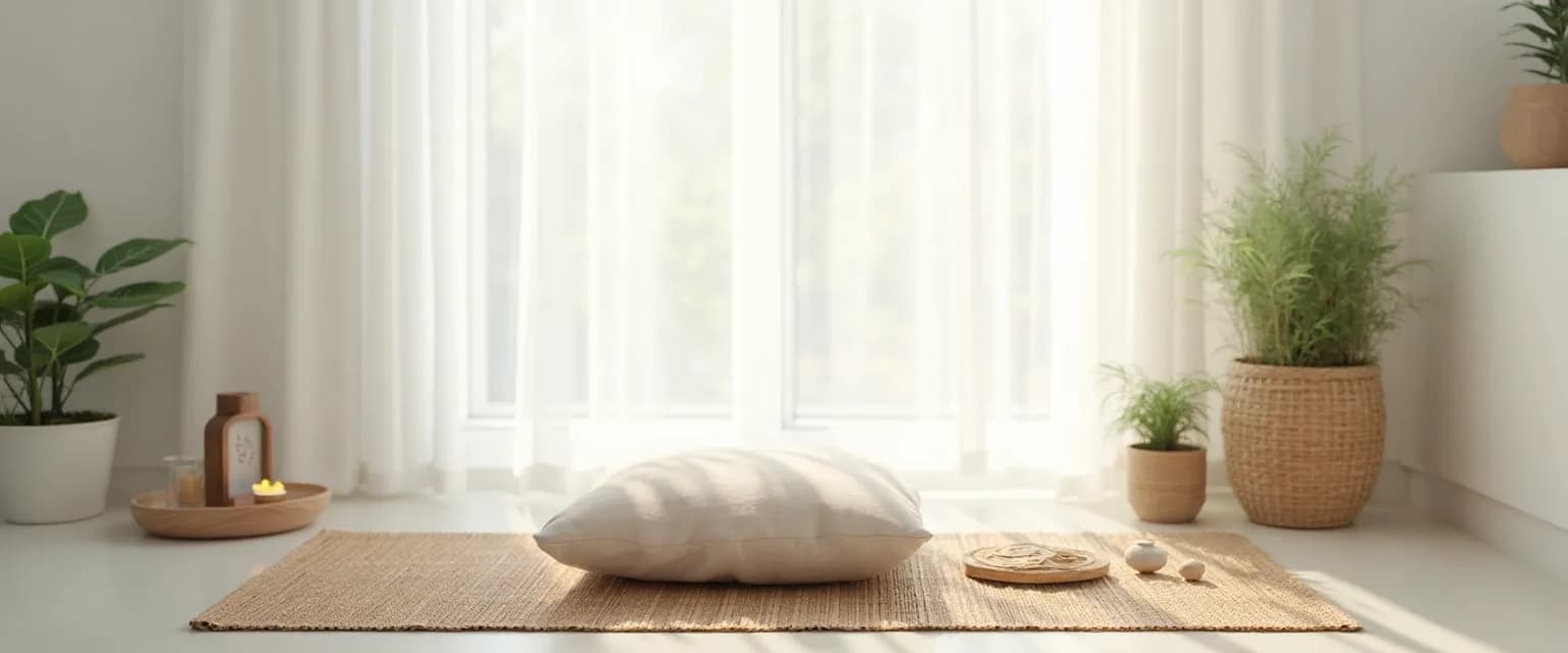 Budget-friendly home mindfulness institute with natural elements and comfortable seating