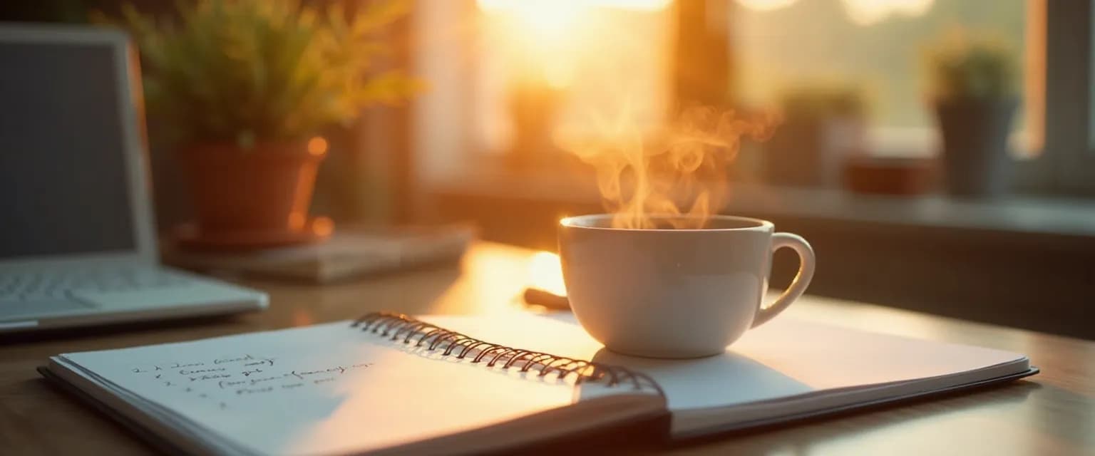 Person practicing morning rituals for the organised mind before coffee