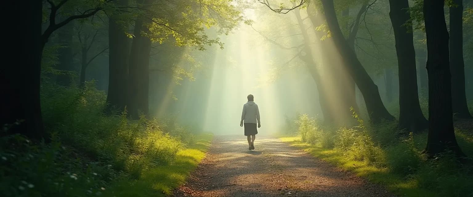 Person practicing walking meditation outdoors for grief and meditation relief