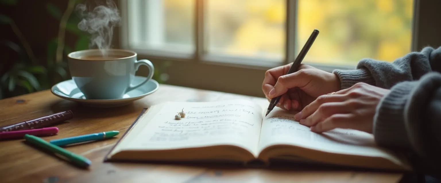 Person using alternative journaling techniques to improve self awareness and self management skills