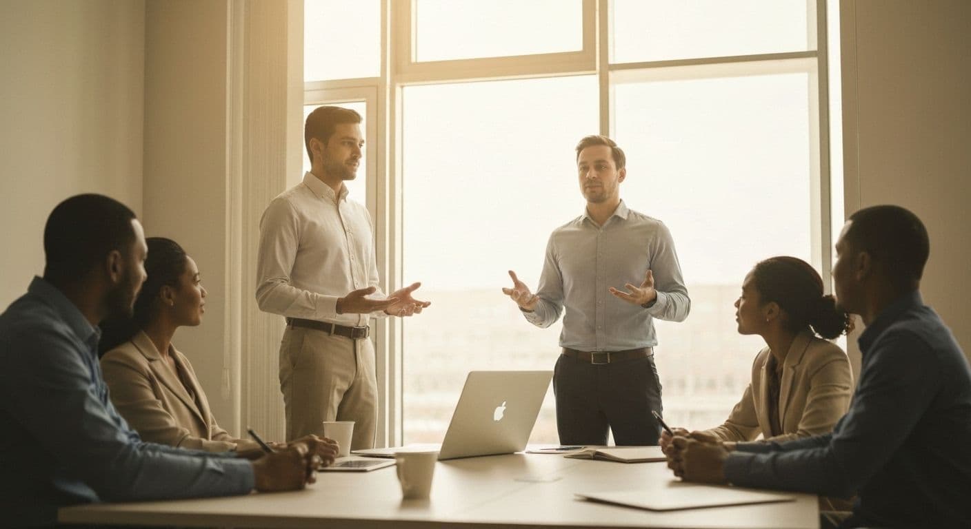 Professional demonstrating public self-awareness examples during team meeting with colleagues
