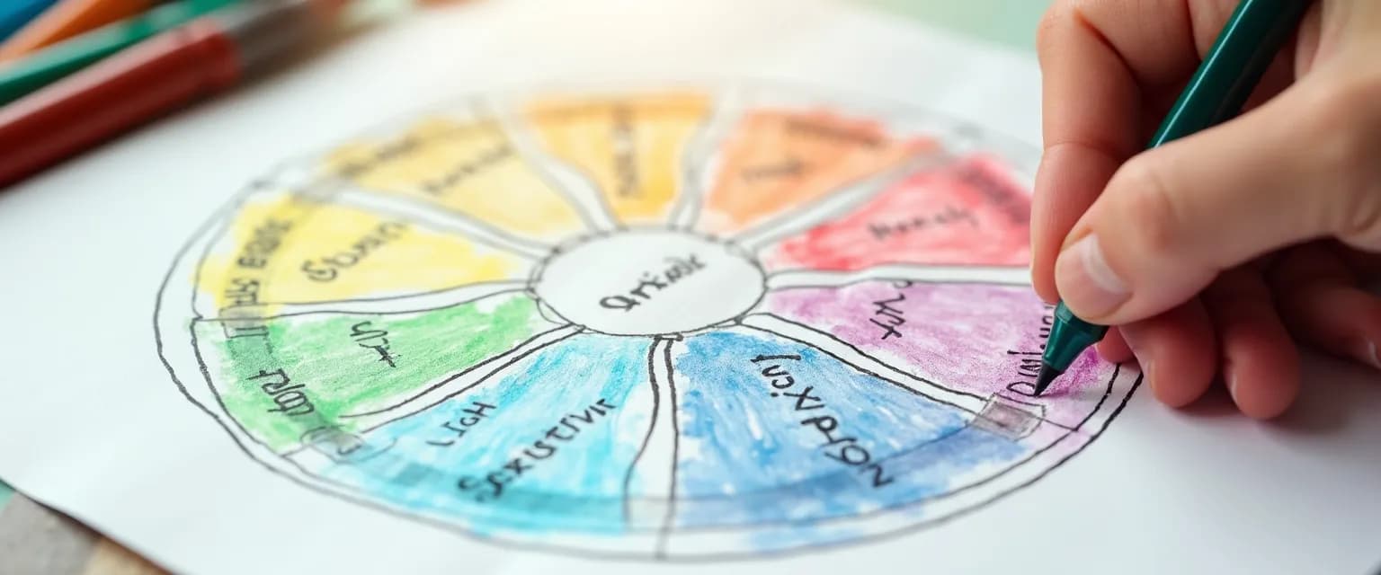 Colorful DIY emotional intelligence tool wheel with personalized emotion categories