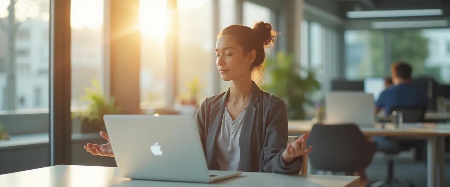 Professional using Google meditation techniques during a 5-minute break at work