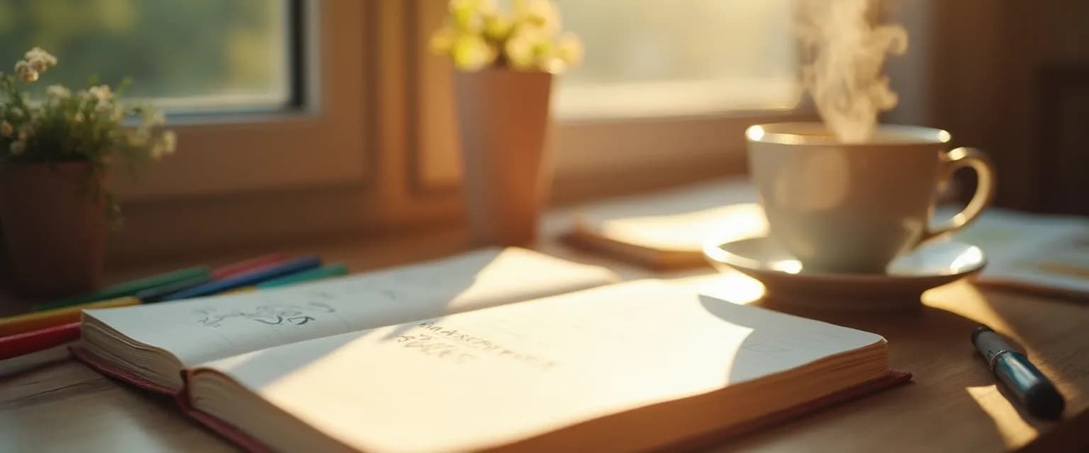 Person writing in their Happy Confident Me journal with a smile