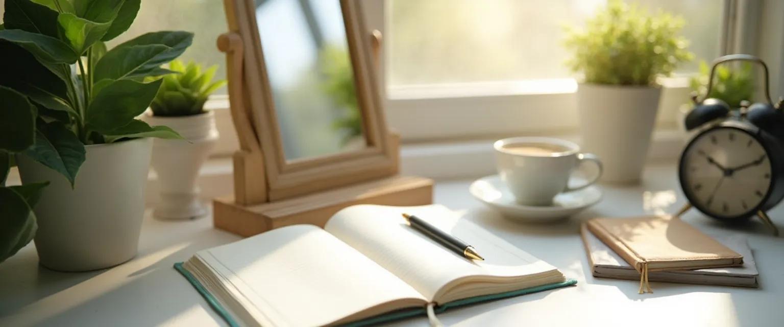 Person practicing mental self-awareness exercises with common household objects