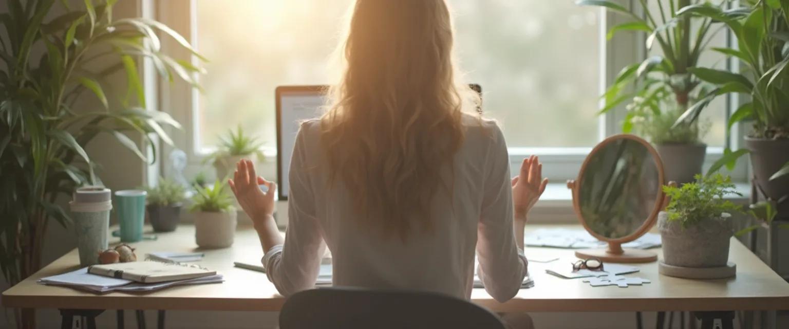 Professional practicing relational self-awareness exercises at their desk