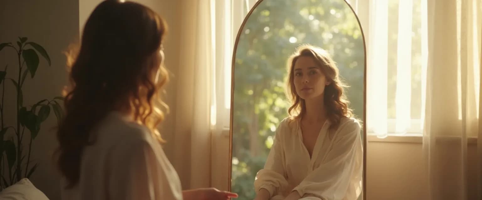 Person practicing a 5-minute self awareness program using mirror work techniques