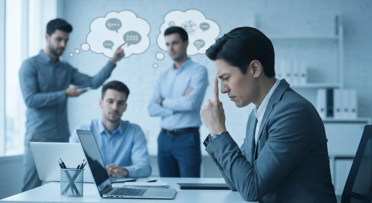 Professional demonstrating self awareness at the workplace during a stressful team meeting