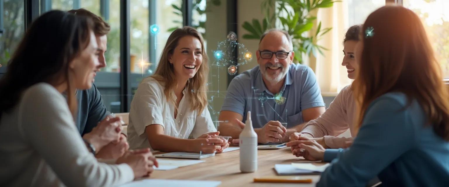 Team members engaged in meaningful emotional intelligence team building activities in a professional setting