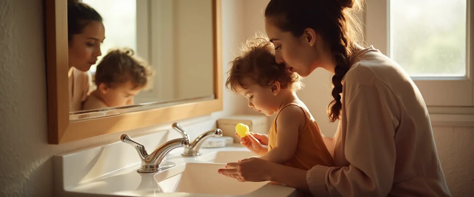 Parent helping foster self-awareness in preschooler during daily routine