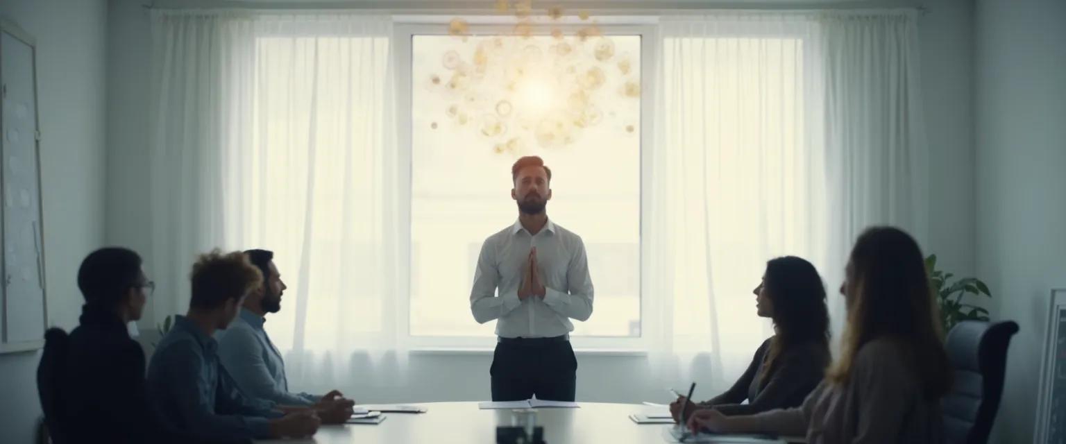 Professional using exercises to improve own self and social awareness during work meeting