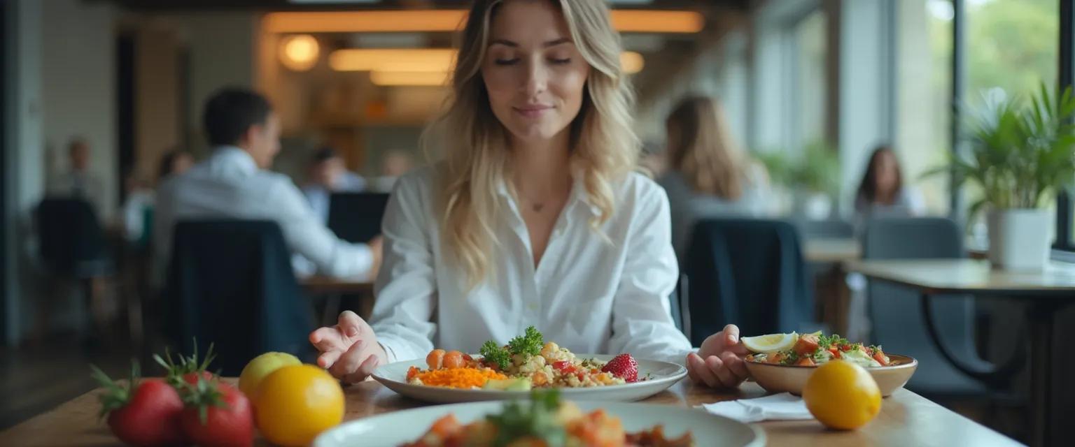 Professional enjoying a mindful life moment during lunch break