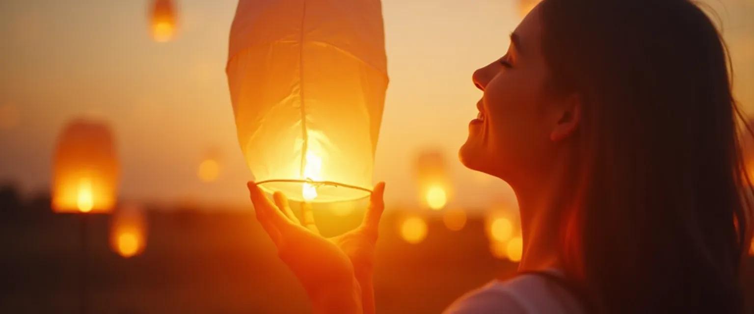 Person reflecting peacefully after experiencing love and heartbreak, surrounded by symbols of new growth and self-discovery