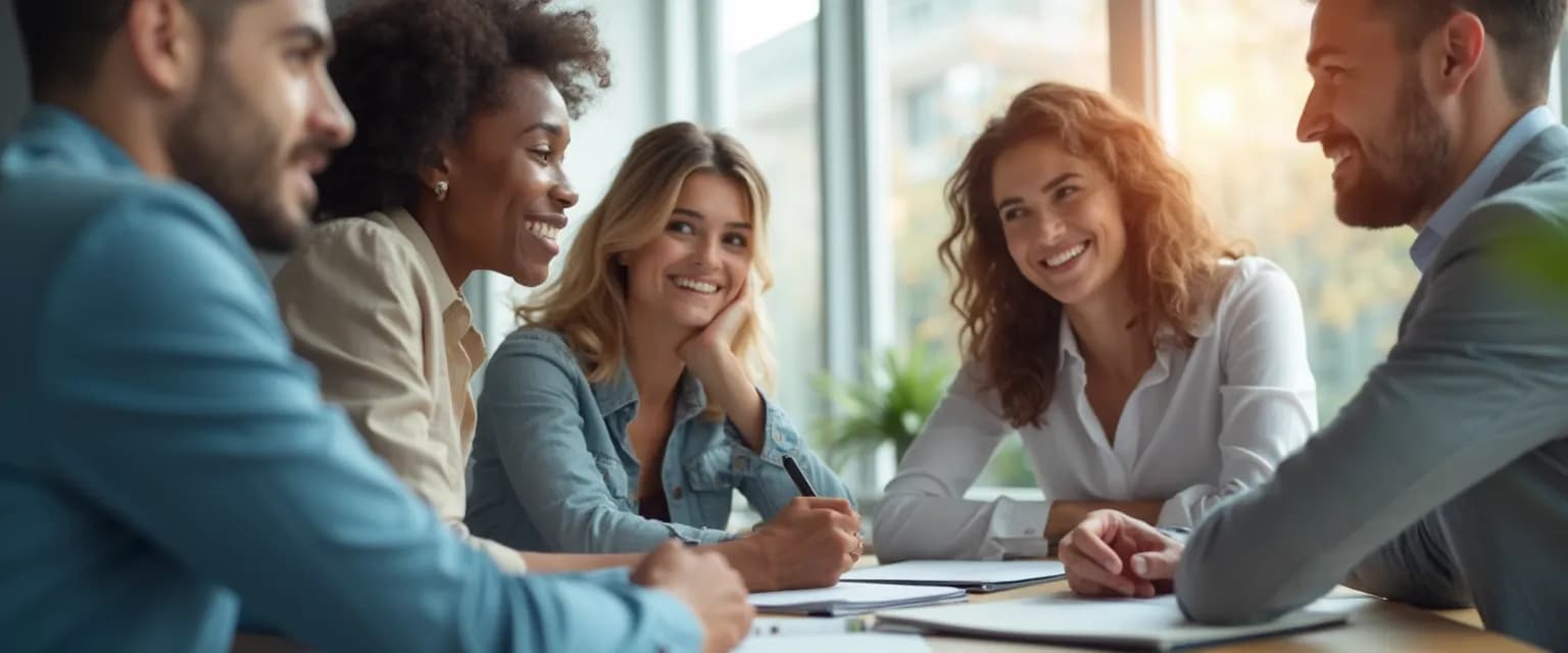 Professional practicing social awareness EQ exercises in an office setting